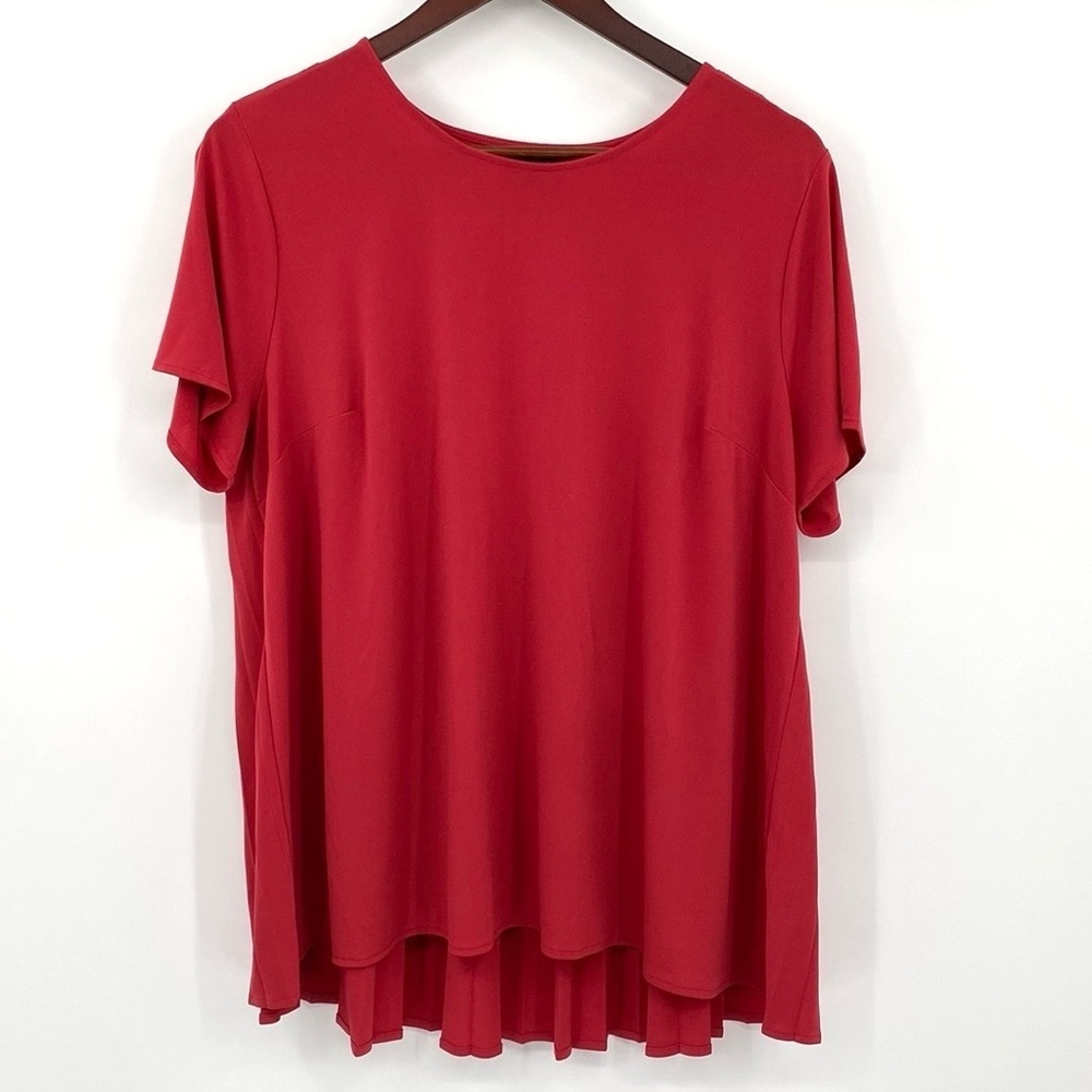 J. Jill Wearever Collection Blouse Womens‎ 2X Plus Red Pink Crewneck Pleated